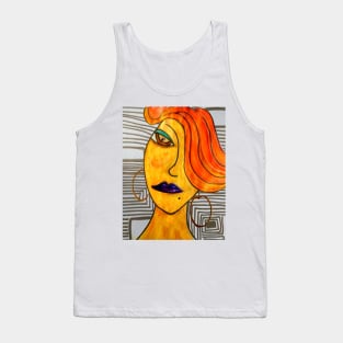 Mixed Media Abstract Woman Portrait Painting Tank Top